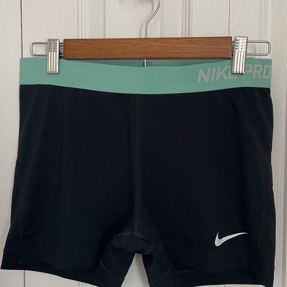 Nike Pro Black Shorts with Mint Waistband